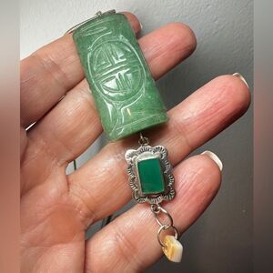 Jade and Sterling silver green onyx pendant on a 17" sterling silver chain!